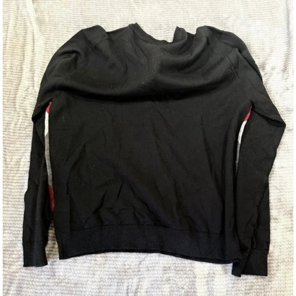 Structure Mens Argyle V-Neck Sweater Black Red Grey Italian‎ Merino Wool M Y2K